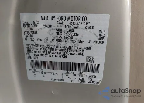 2006 Mercury Mariner Luxury/Premier z USA, uszkodzony, nr VIN 4M2CU57176DJ09726